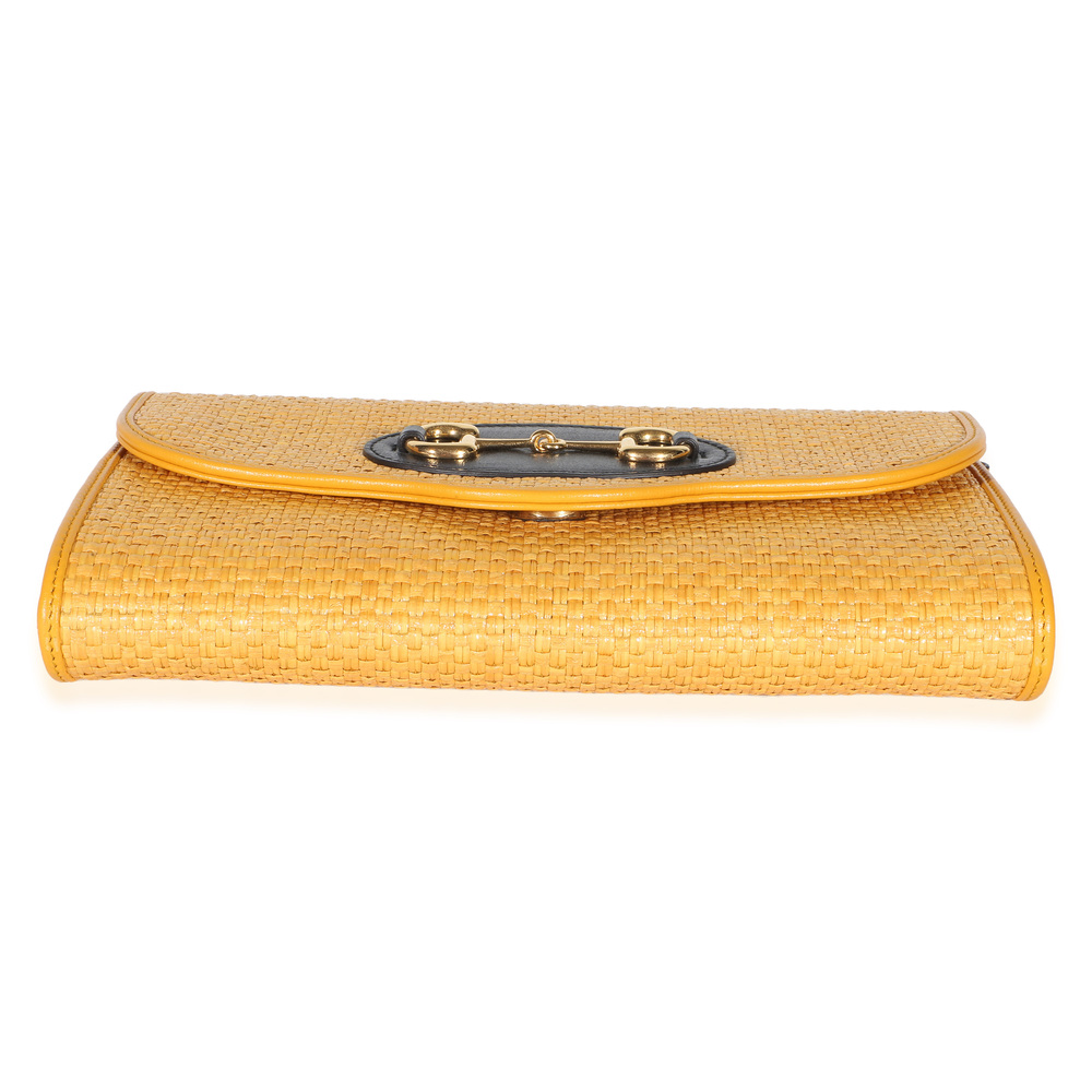 Gucci Yellow Raffia Azalea Calfskin Small Horsebit 1955 Chain Shoulder Bag - Picture 5 of 8
